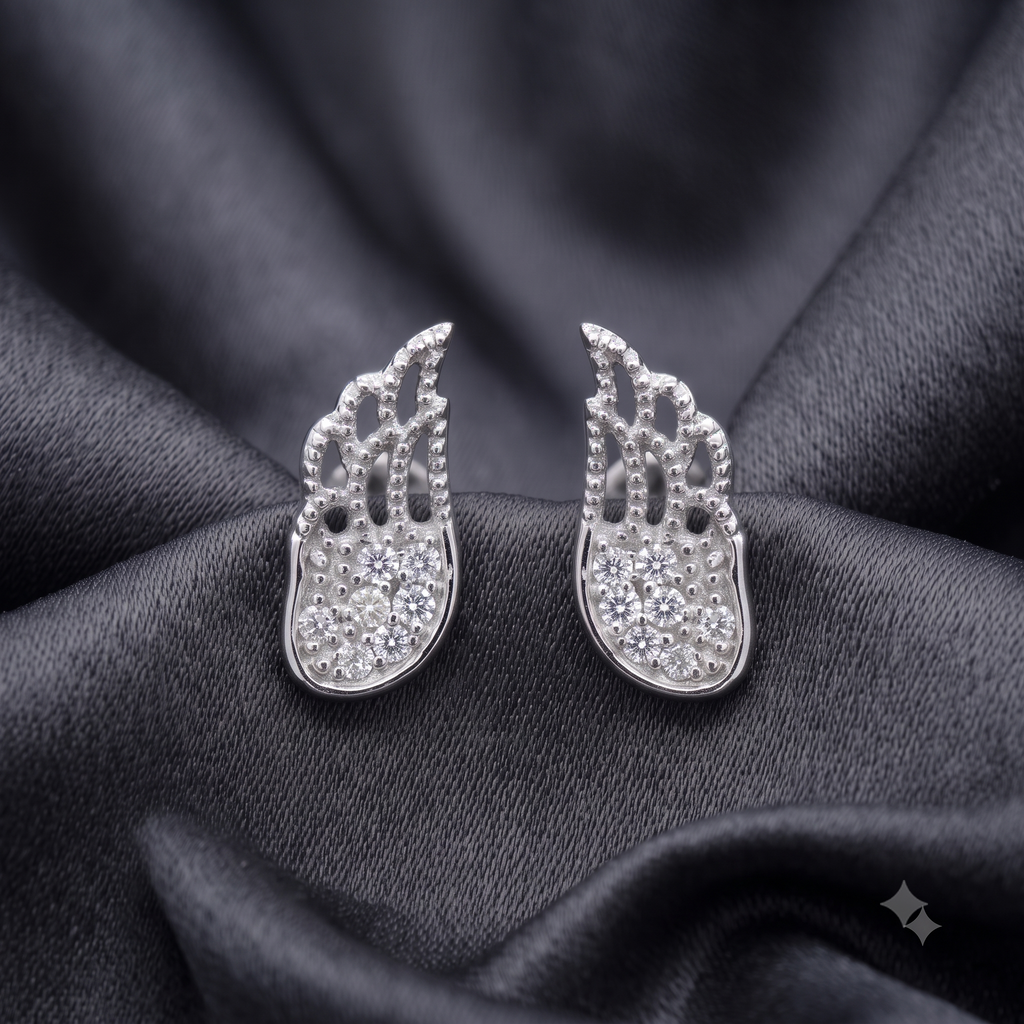 Silver Angel Wing Crystal Stud Earrings