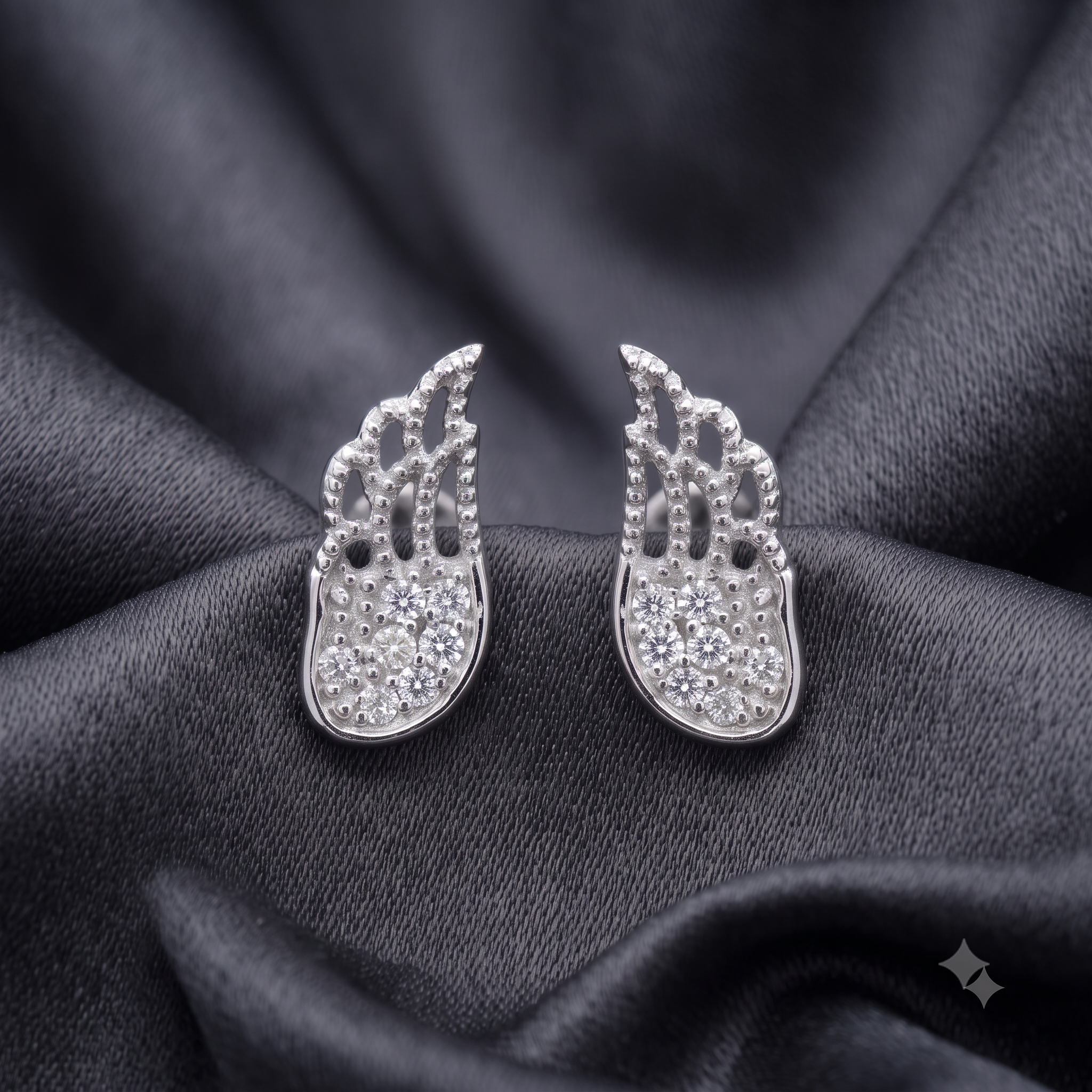 Silver Angel Wing Crystal Stud Earrings