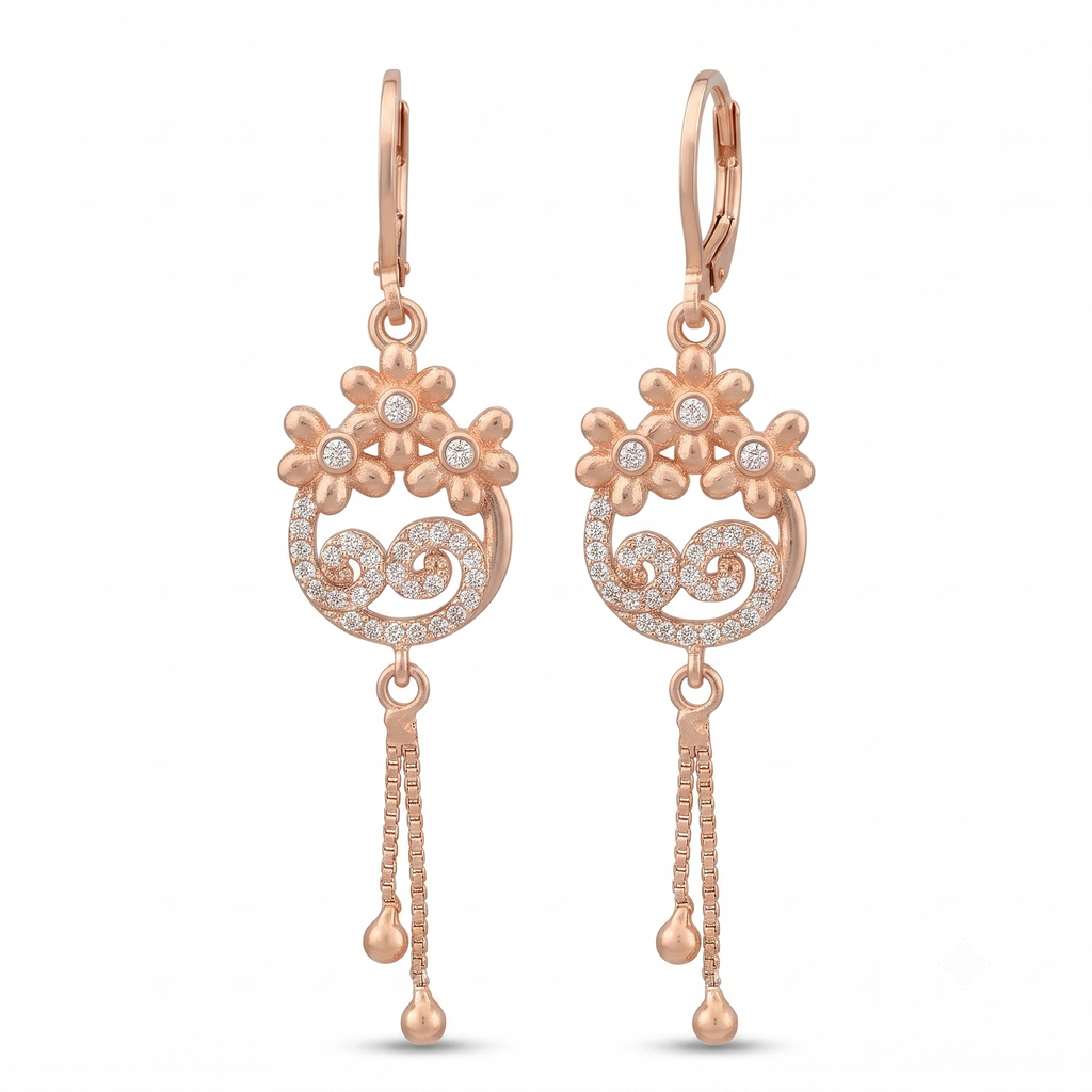Rose Gold Floral Dangle Earrings