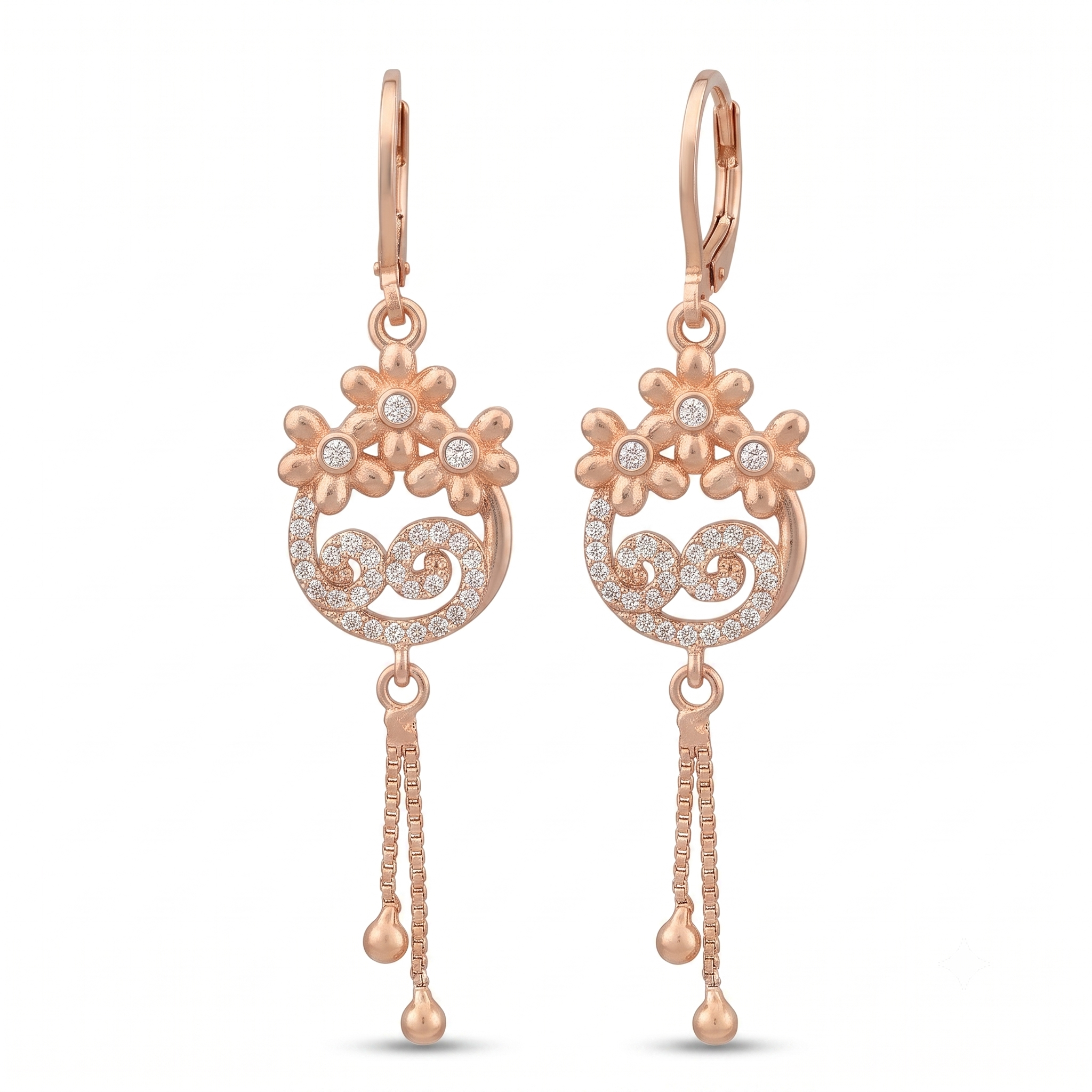 Rose Gold Floral Dangle Earrings