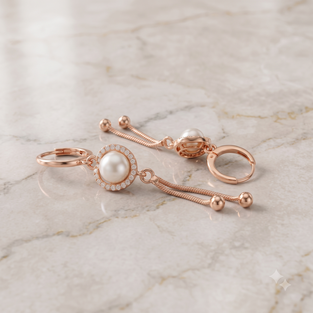 Rose Gold Pearl Drop Earrings