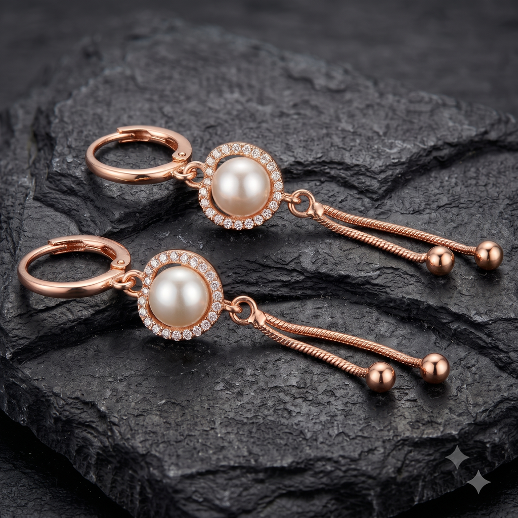 Rose Gold Pearl Drop Earrings