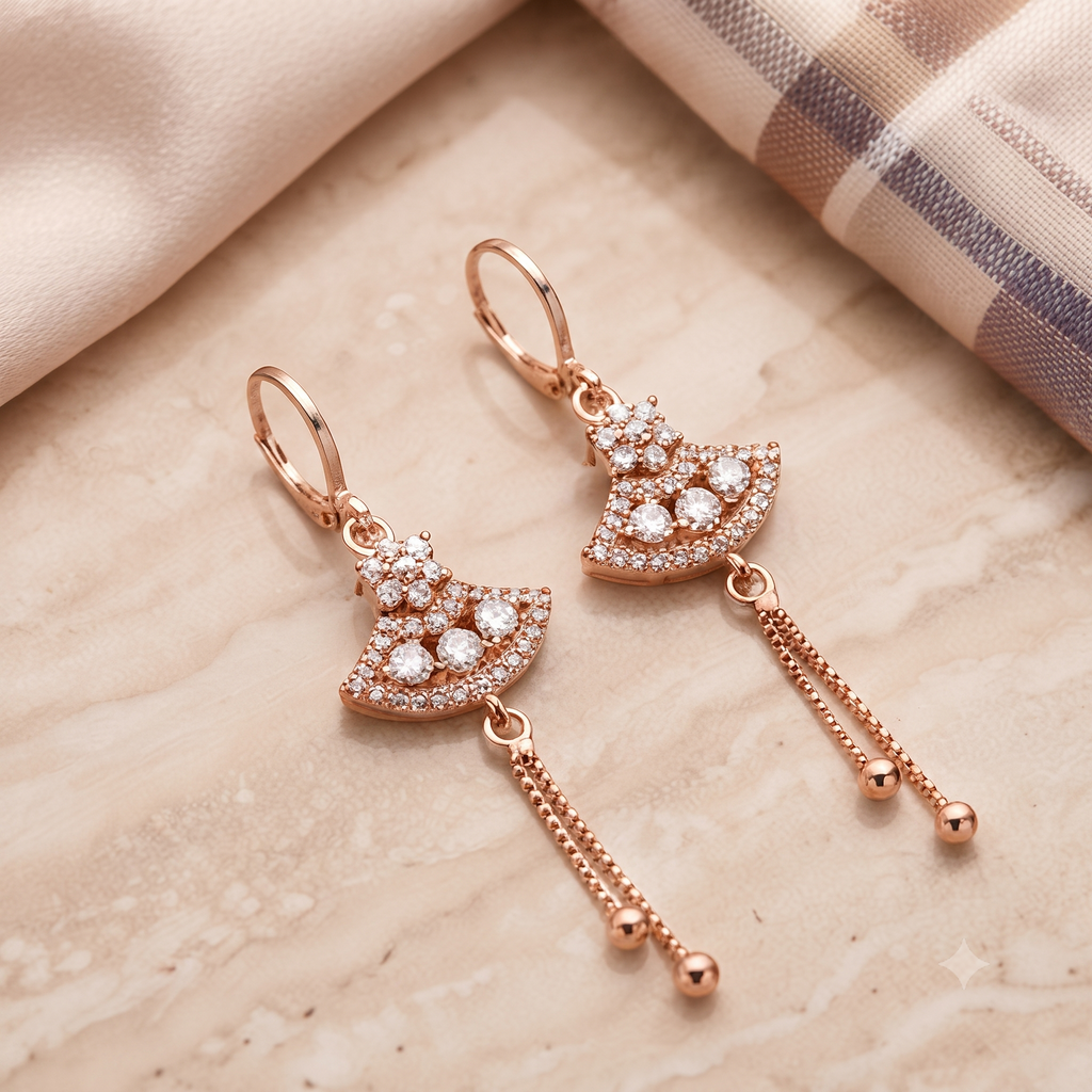Rose Gold Fan Tassel Earrings