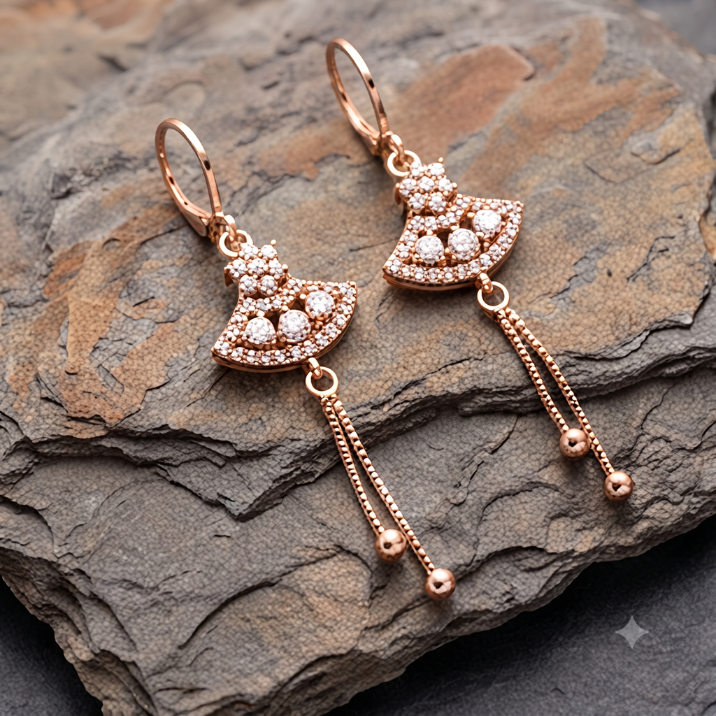 Rose Gold Fan Tassel Earrings
