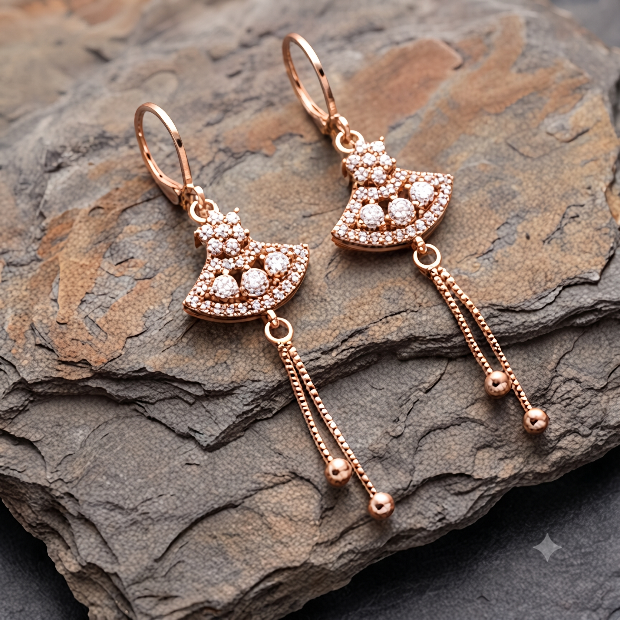 Rose Gold Fan Tassel Earrings