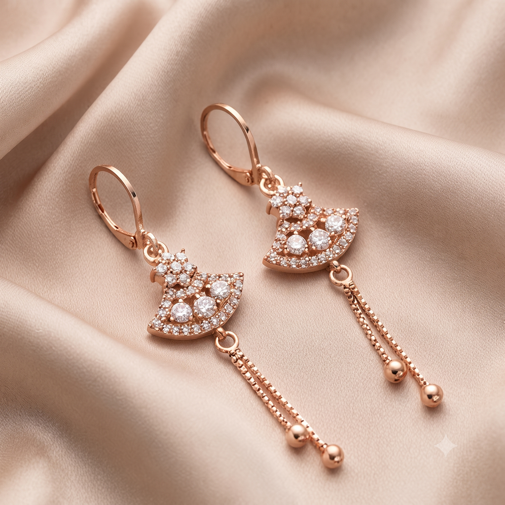 Rose Gold Fan Tassel Earrings