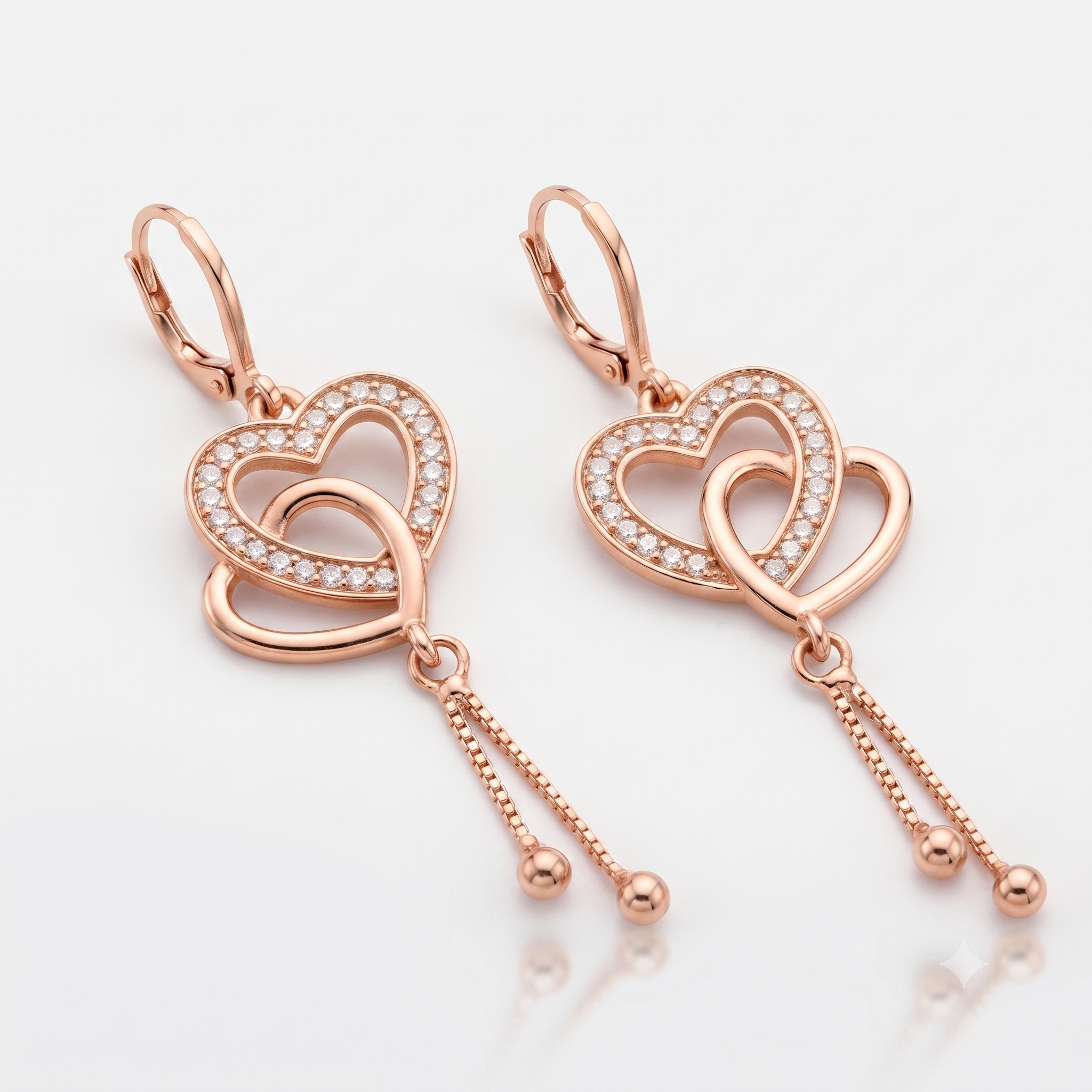 Rose Gold Interlocking Hearts Dangle Earrings