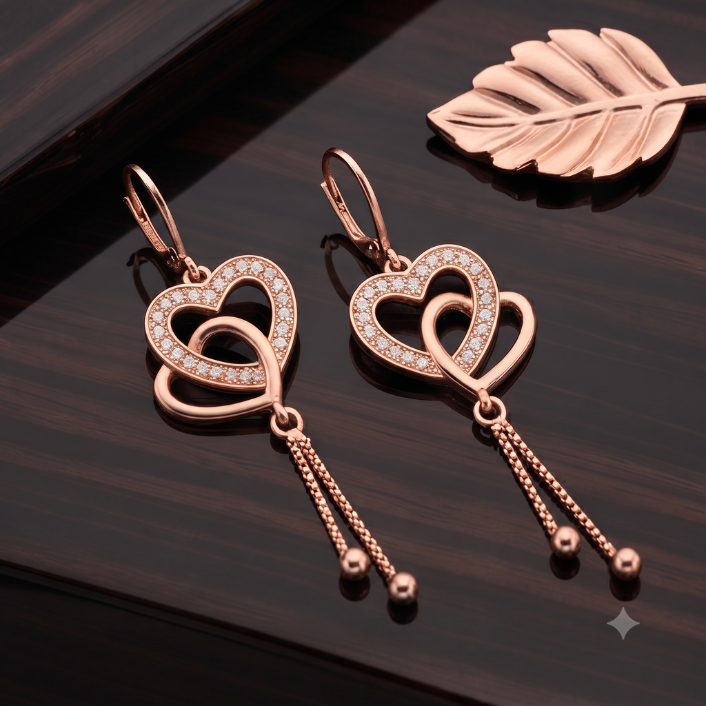 Rose Gold Interlocking Hearts Dangle Earrings