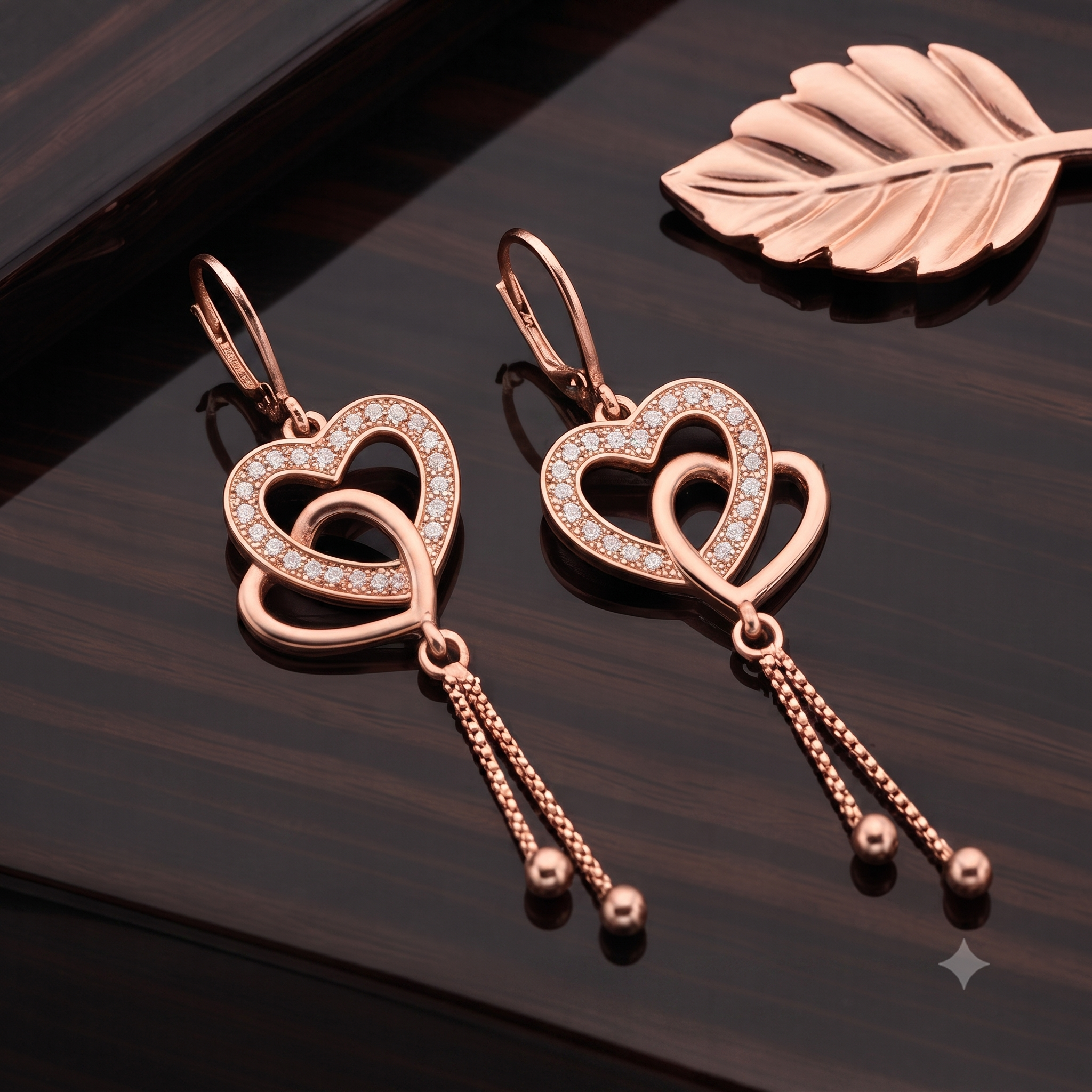 Rose Gold Interlocking Hearts Dangle Earrings