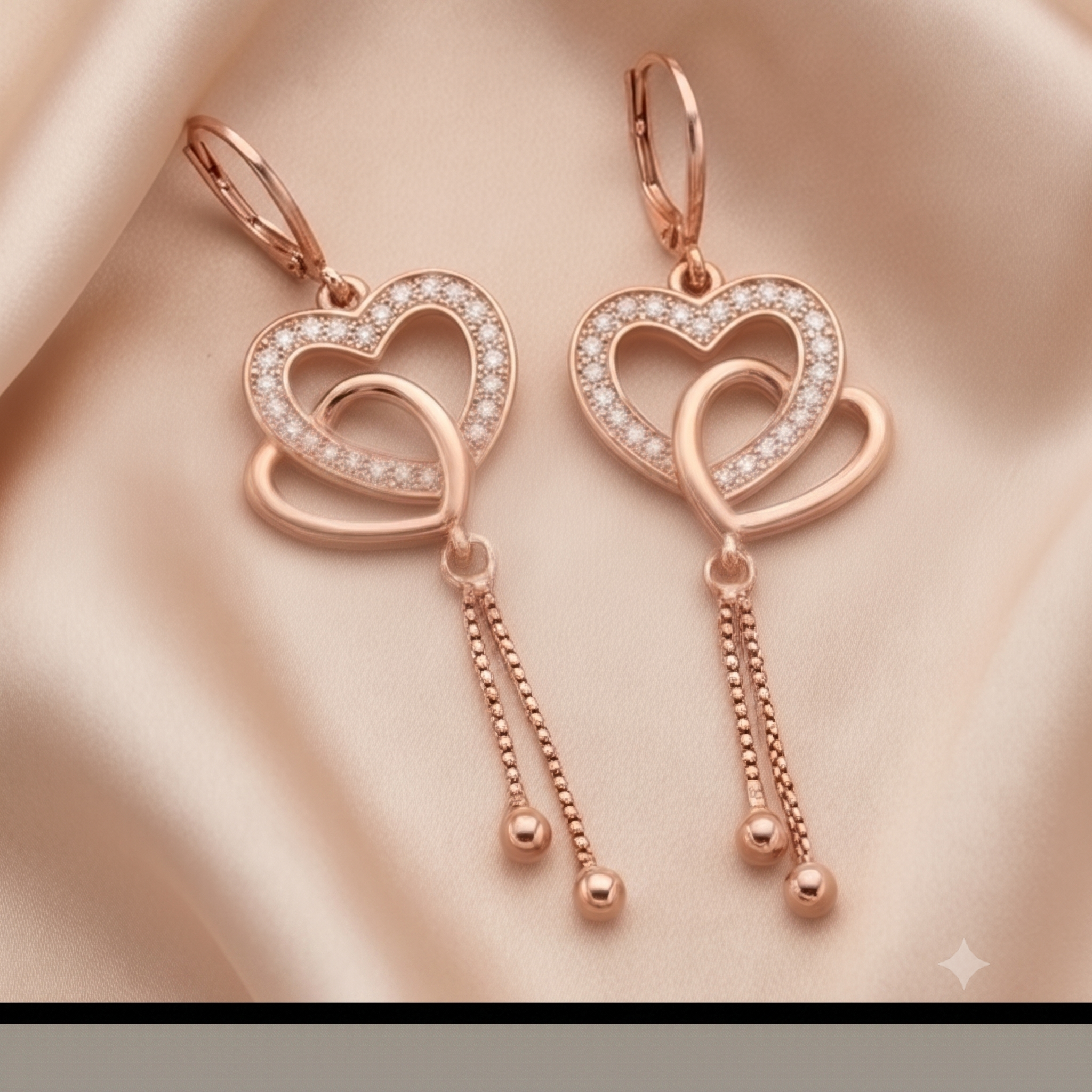 Rose Gold Interlocking Hearts Dangle Earrings
