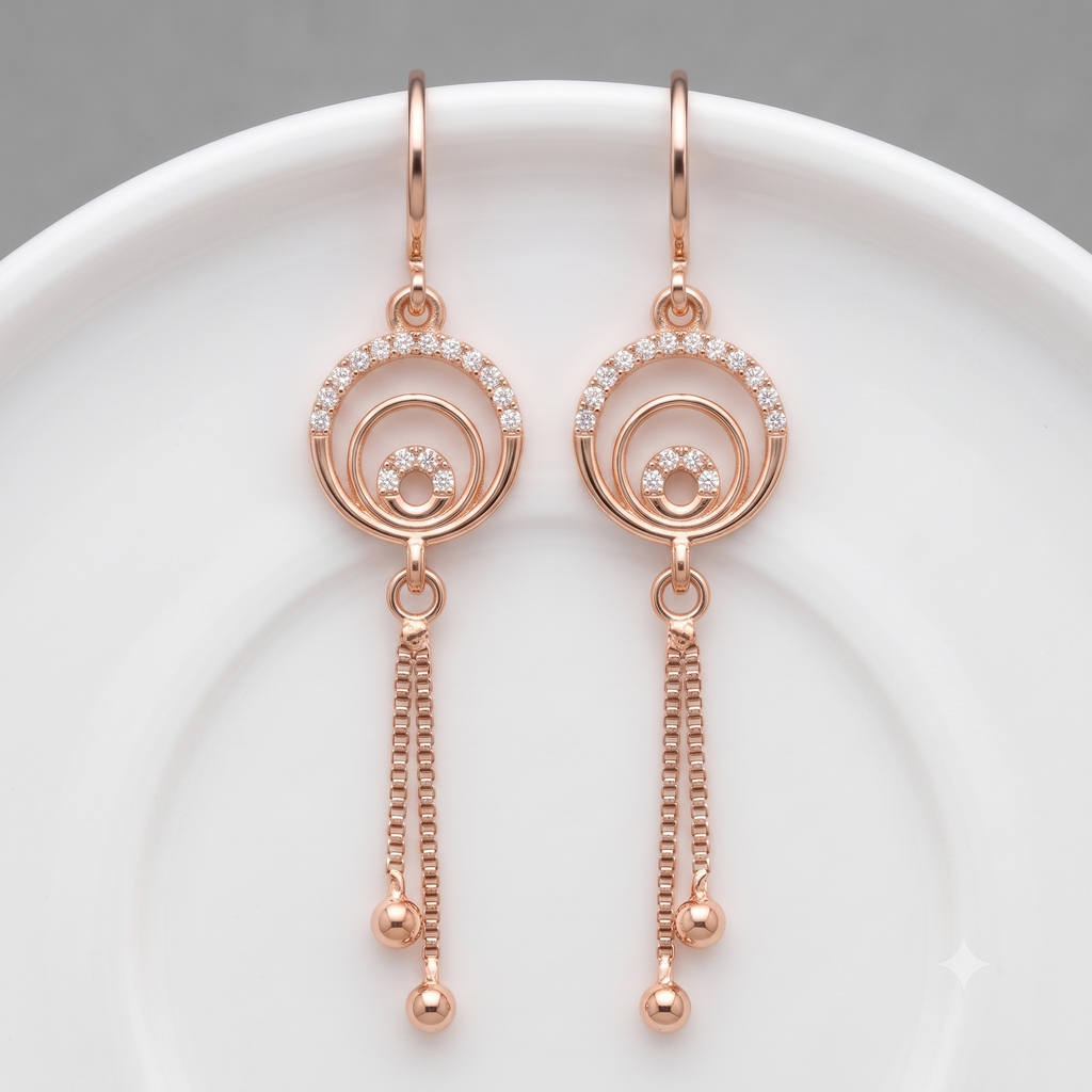 Rose Gold Geometric Circle Dangle Earrings