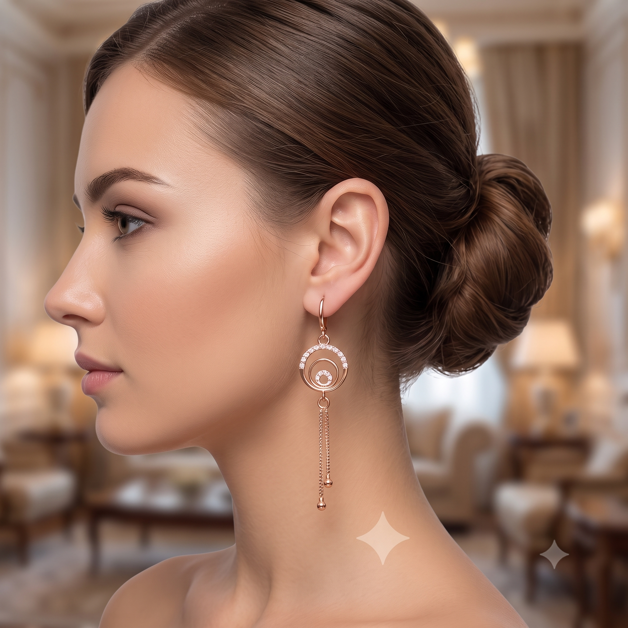 Rose Gold Geometric Circle Dangle Earrings