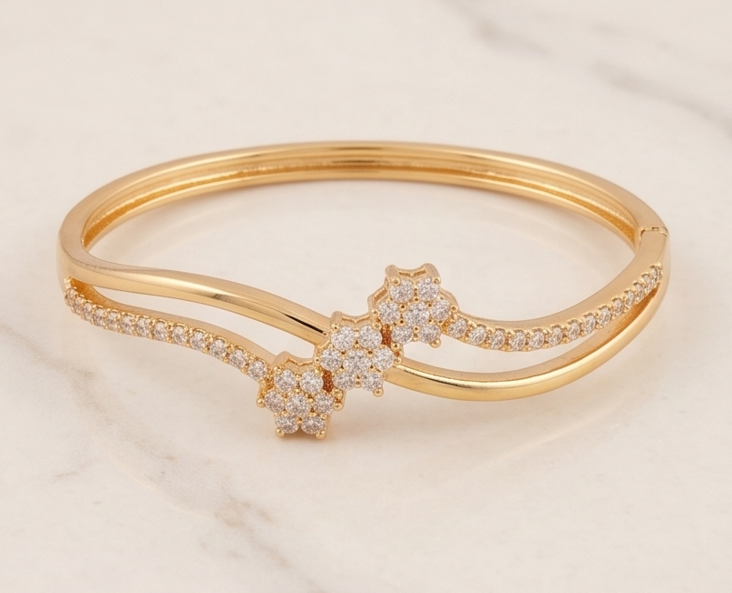 Textured Gold Bracelet with Pavé Geometric Knot