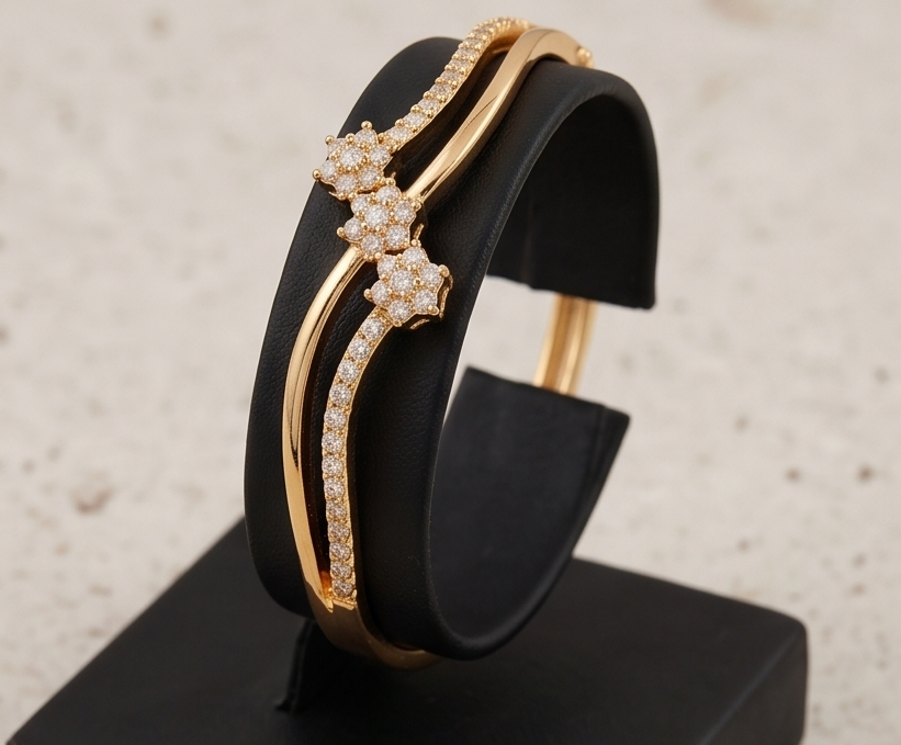 Textured Gold Bracelet with Pavé Geometric Knot