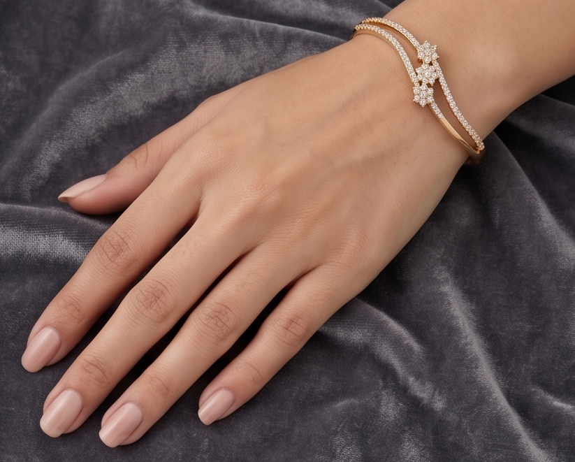 Textured Gold Bracelet with Pavé Geometric Knot