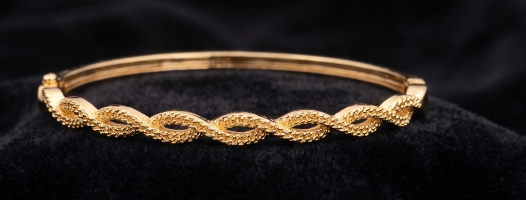 Twisted Gold Bypass Bangle with Pavé Circles