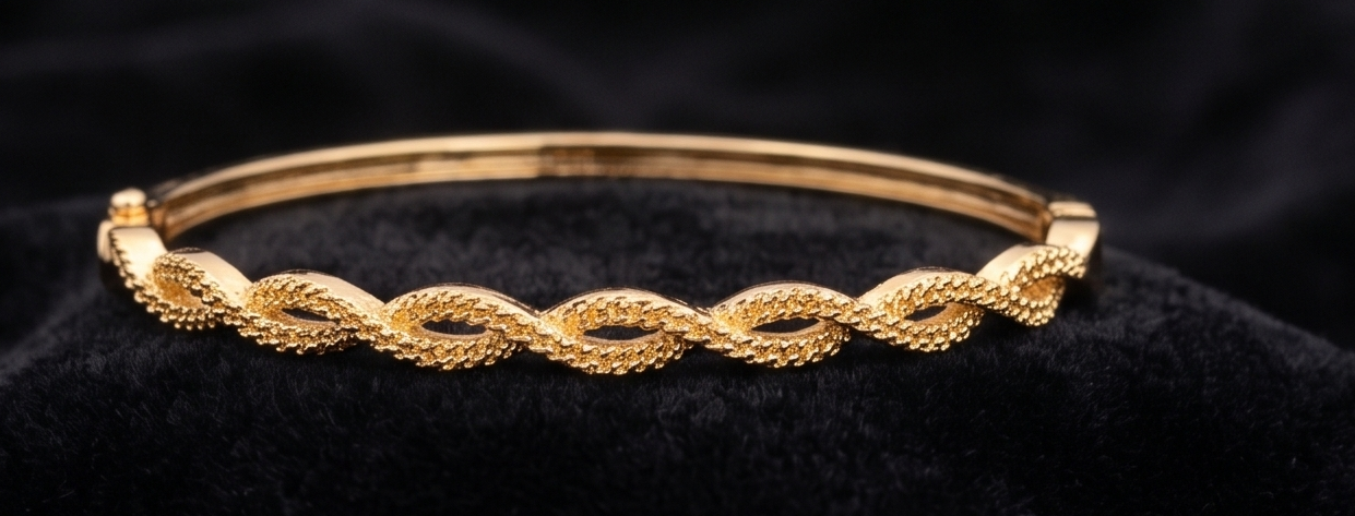 Twisted Gold Bypass Bangle with Pavé Circles