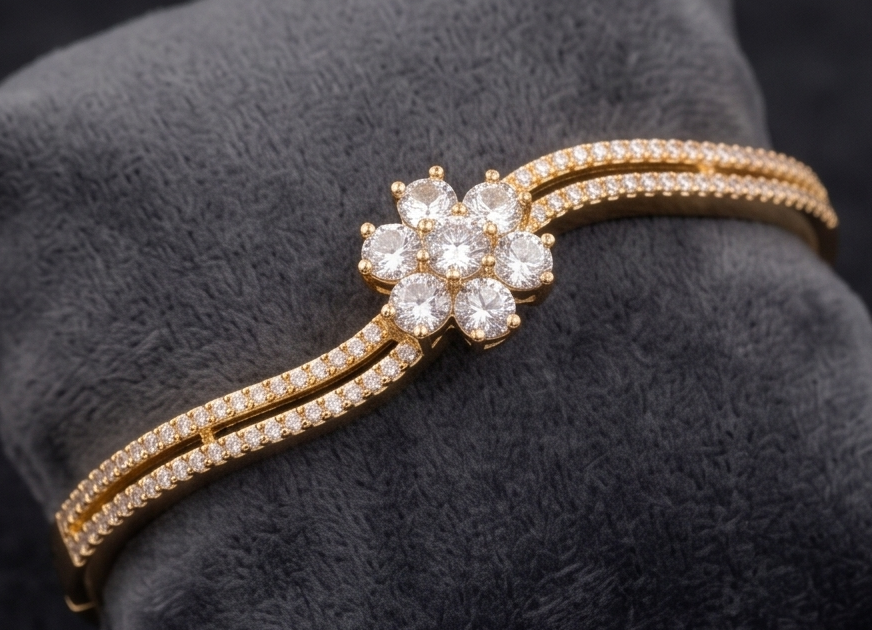 Gold Floral Diamond Bracelet - Imitation