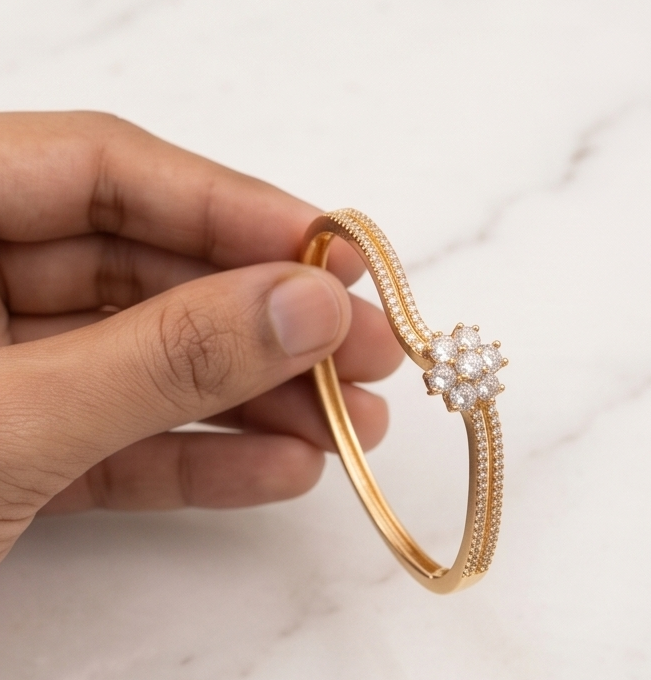 Gold Floral Diamond Bracelet - Imitation