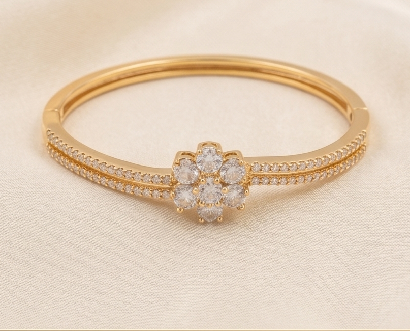 Gold Floral Diamond Bracelet - Imitation