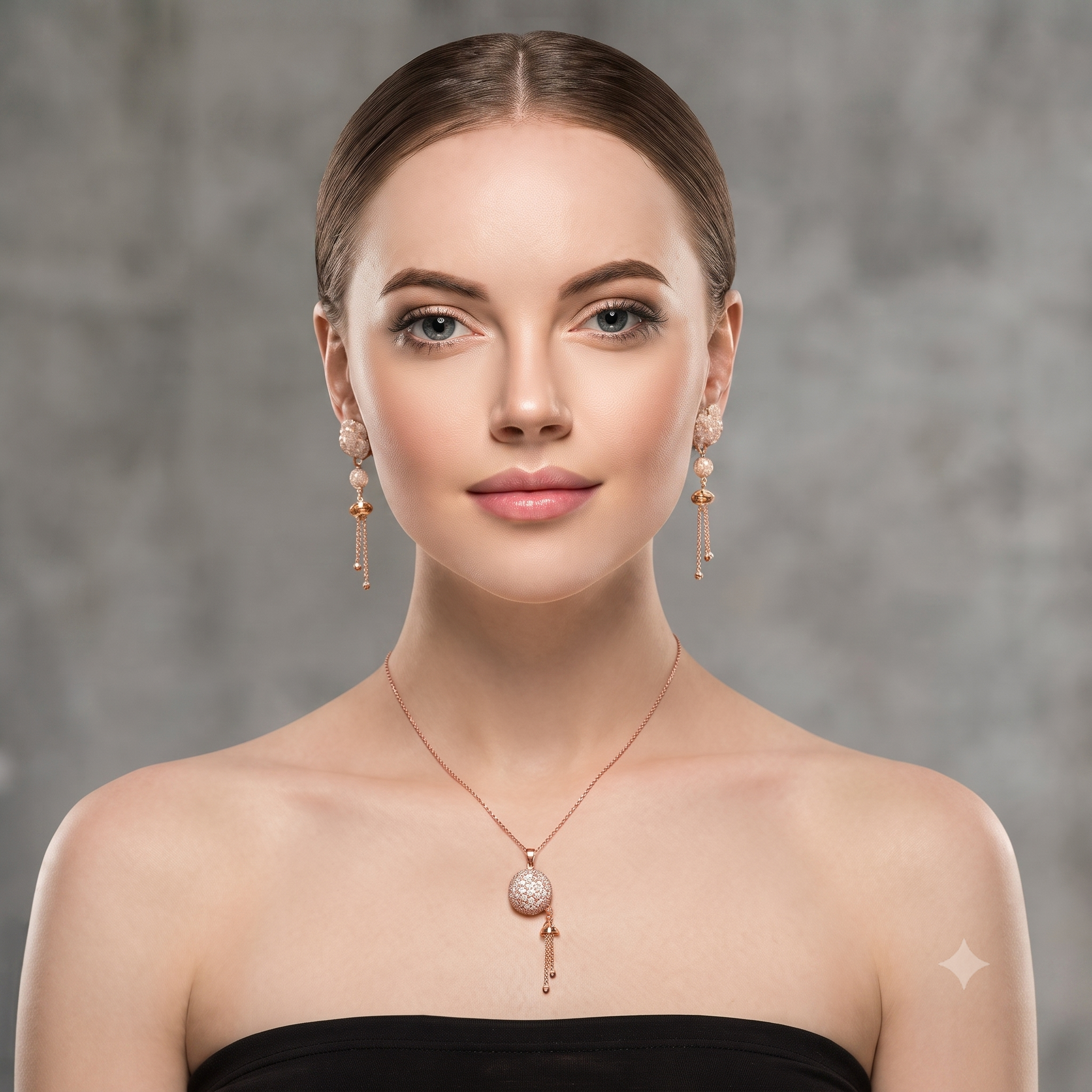 Rose Gold Sphere Tassel Jewelry Set
