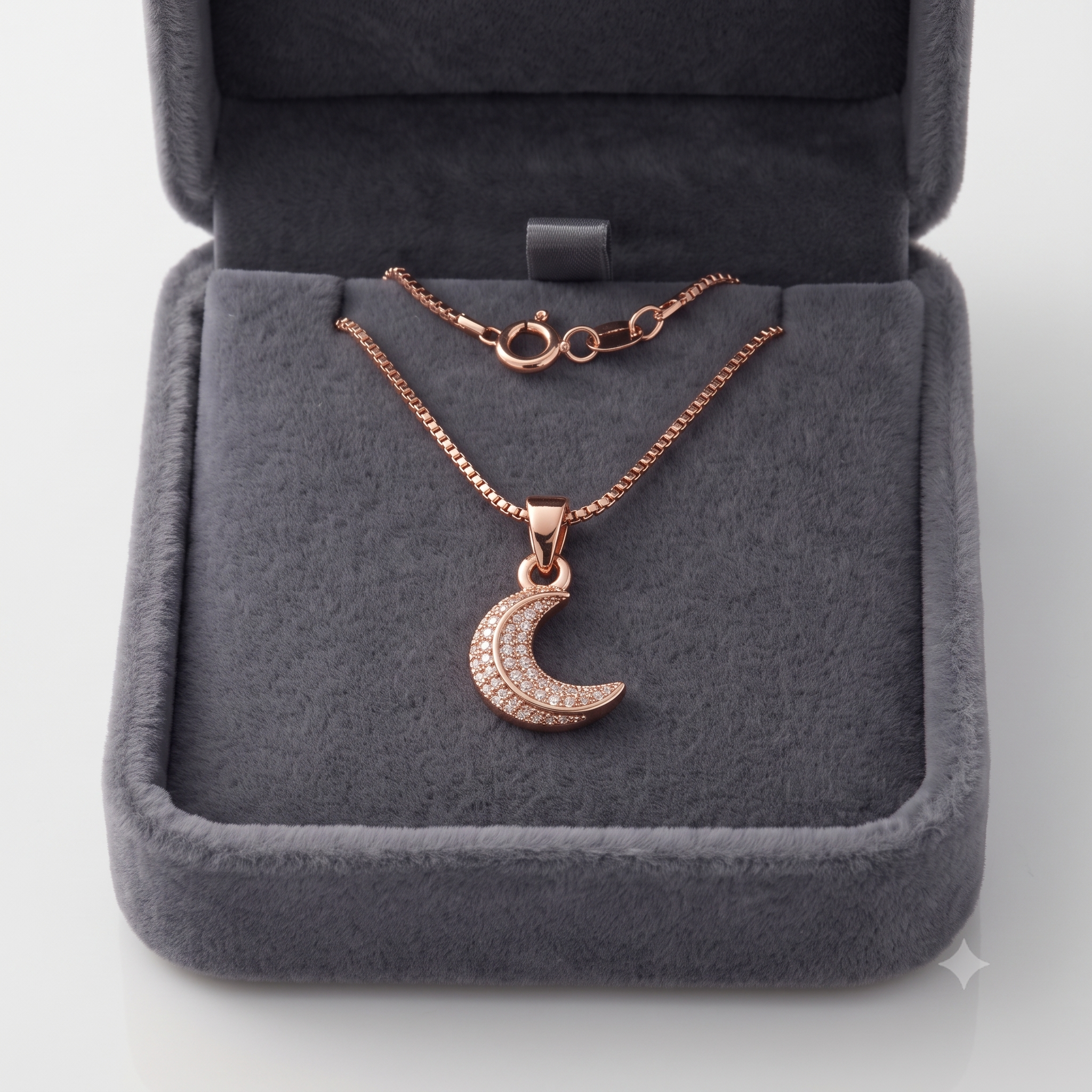 Celestial Crescent Moon Locket Pendant in Rose Gold
