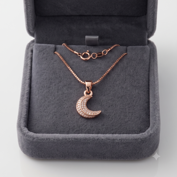 Celestial Crescent Moon Locket Pendant in Rose Gold