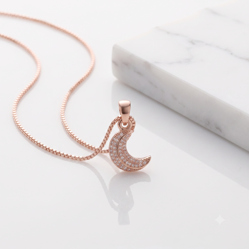 Celestial Crescent Moon Locket Pendant in Rose Gold