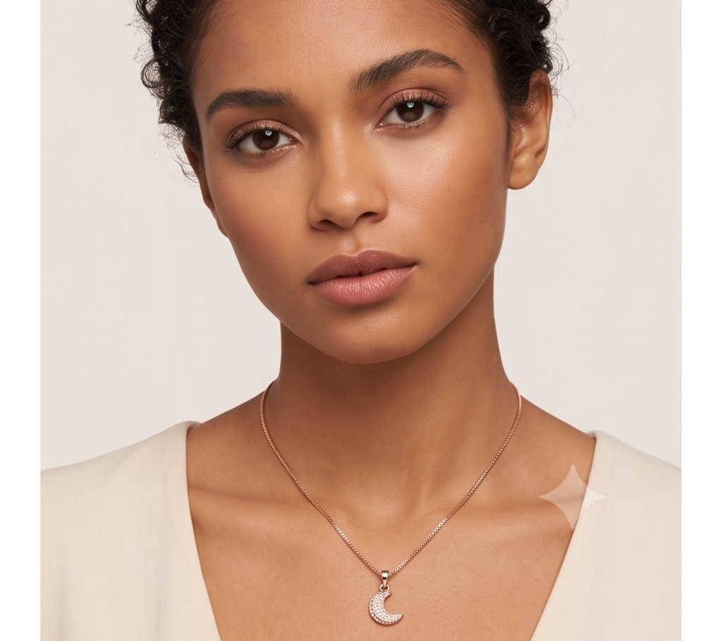 Celestial Crescent Moon Locket Pendant in Rose Gold