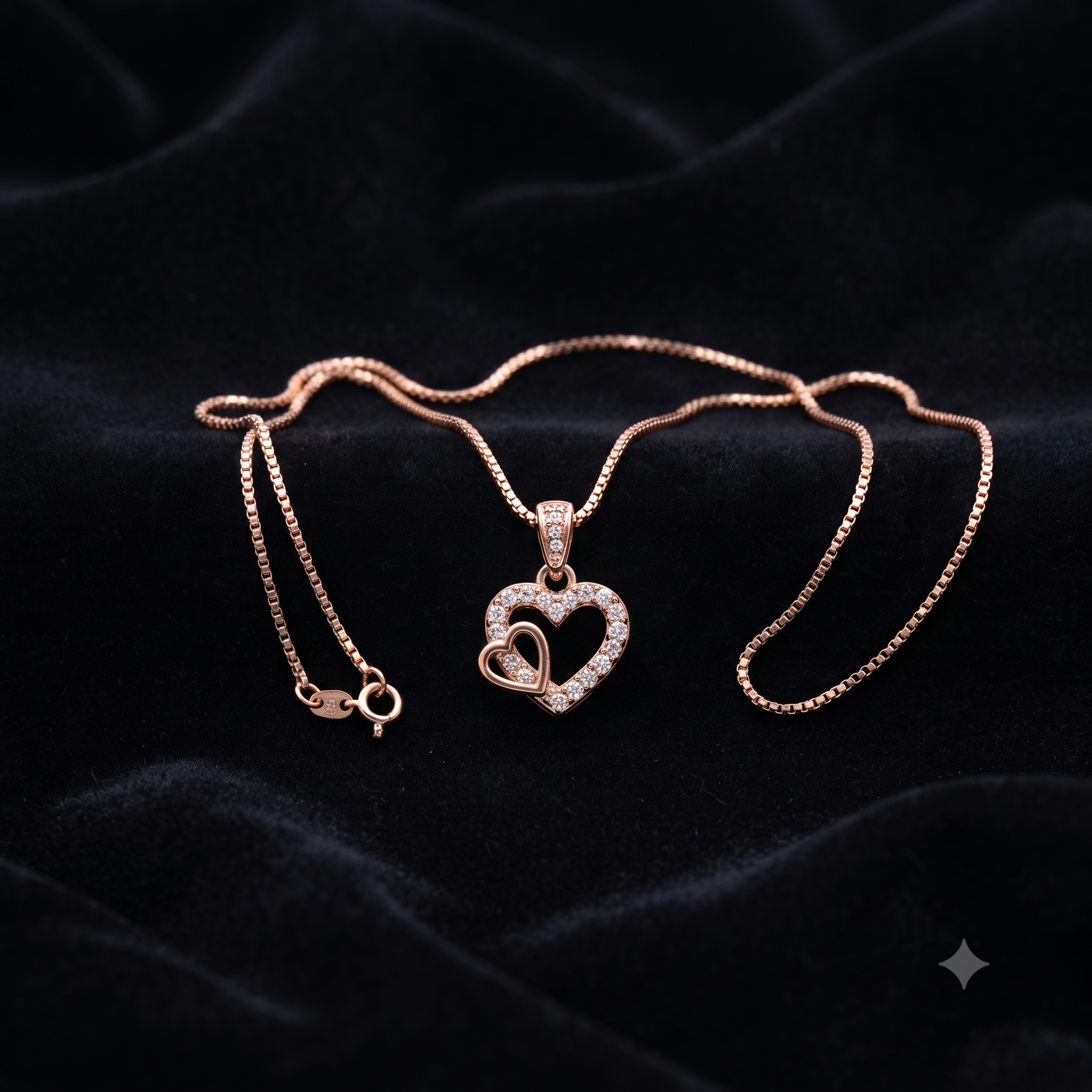 Rose Gold Double Heart Pendant Necklace