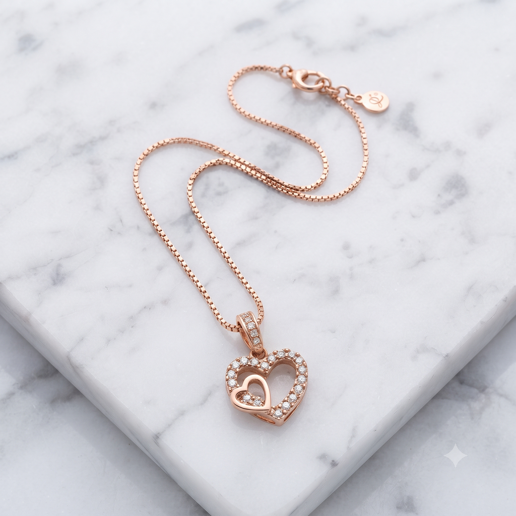 Rose Gold Double Heart Pendant Necklace