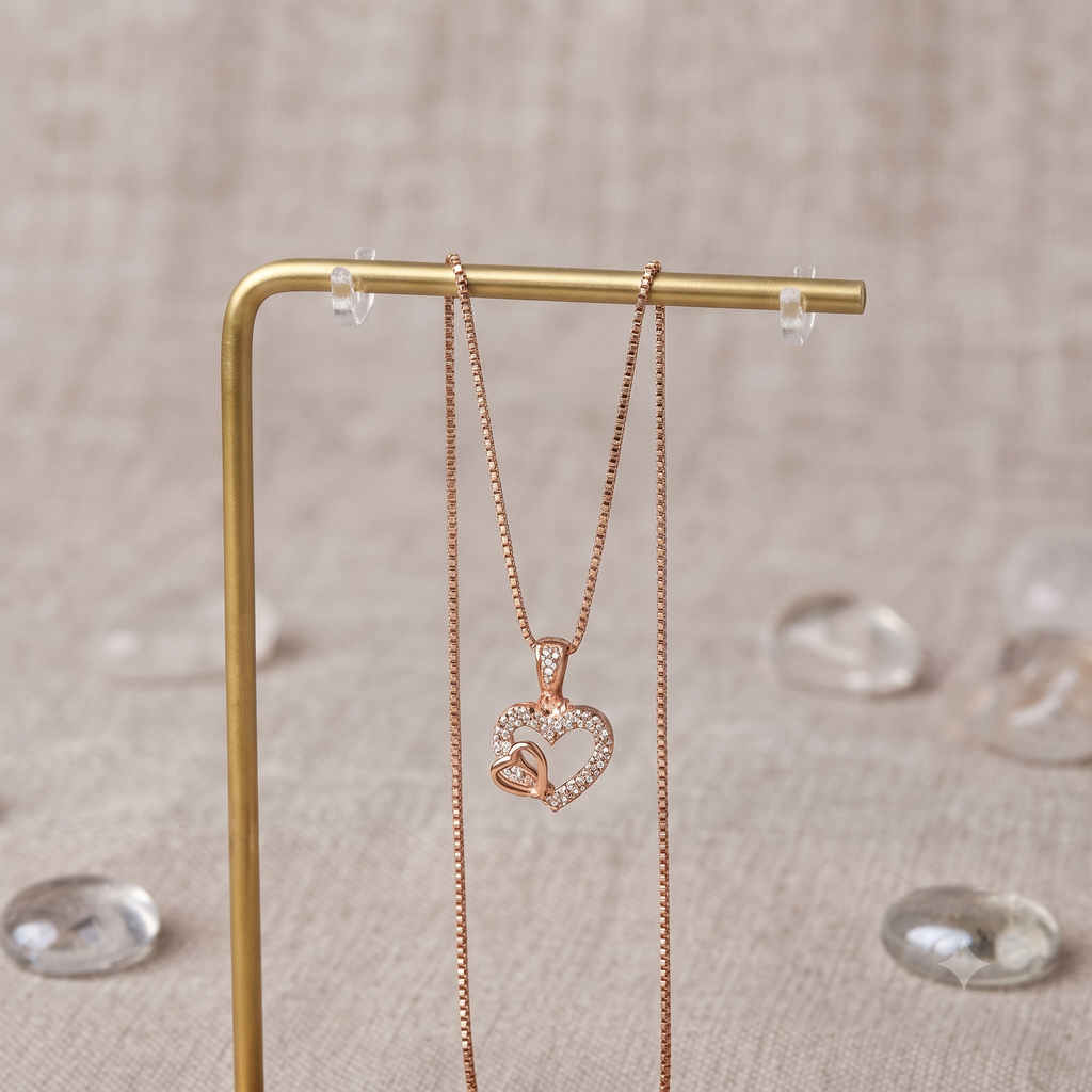 Rose Gold Double Heart Pendant Necklace