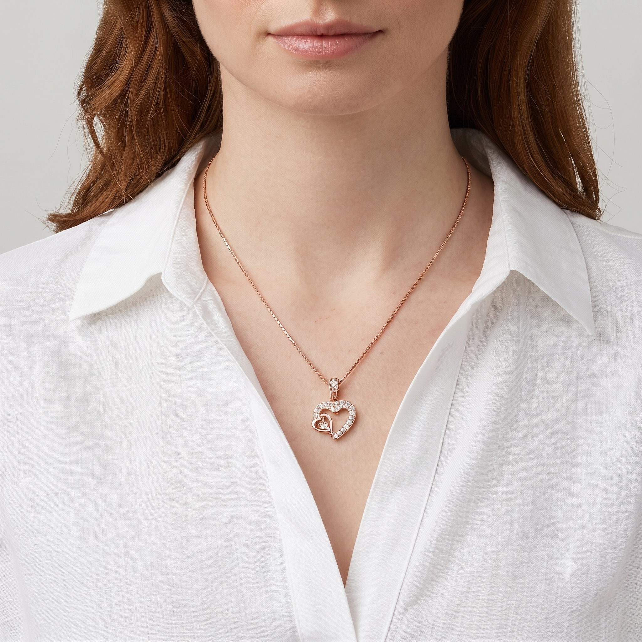 Rose Gold Double Heart Pendant Necklace