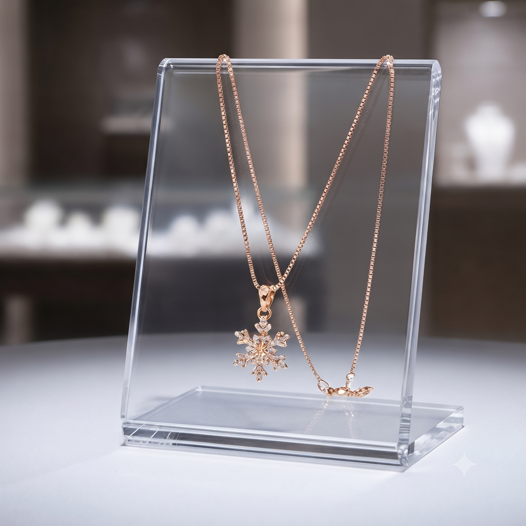 Rose Gold Snowflake Pendant Necklace