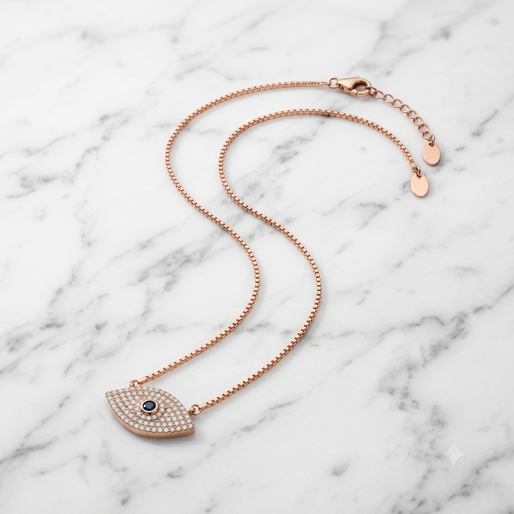 Rose Gold Evil Eye Pendant Necklace