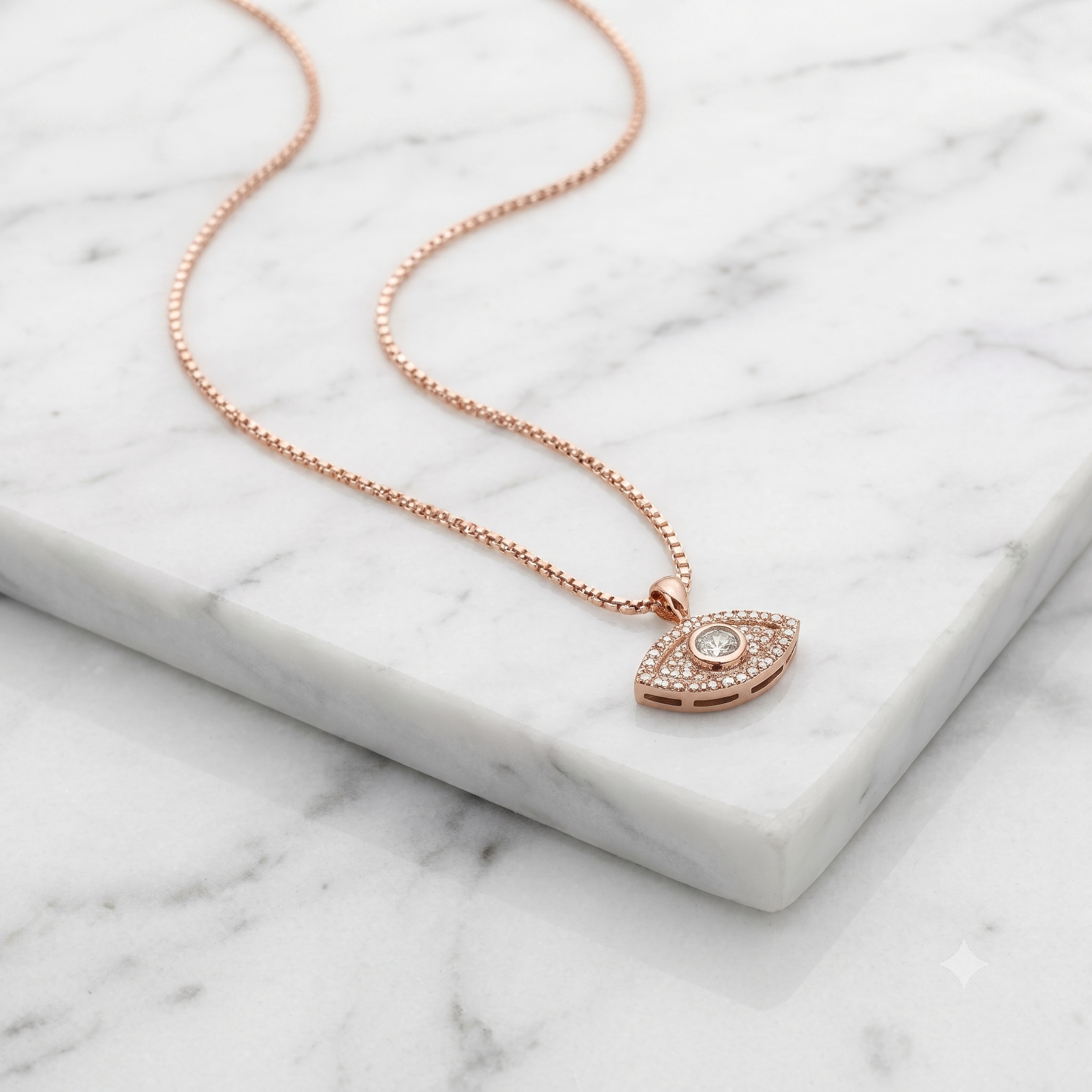 Rose Gold Evil Eye Pendant Necklace