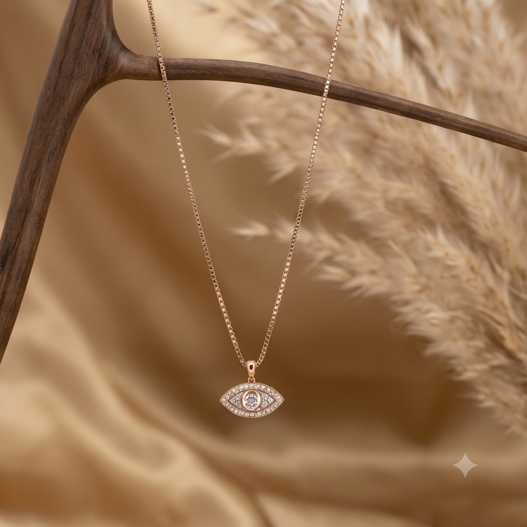 Rose Gold Evil Eye Pendant Necklace