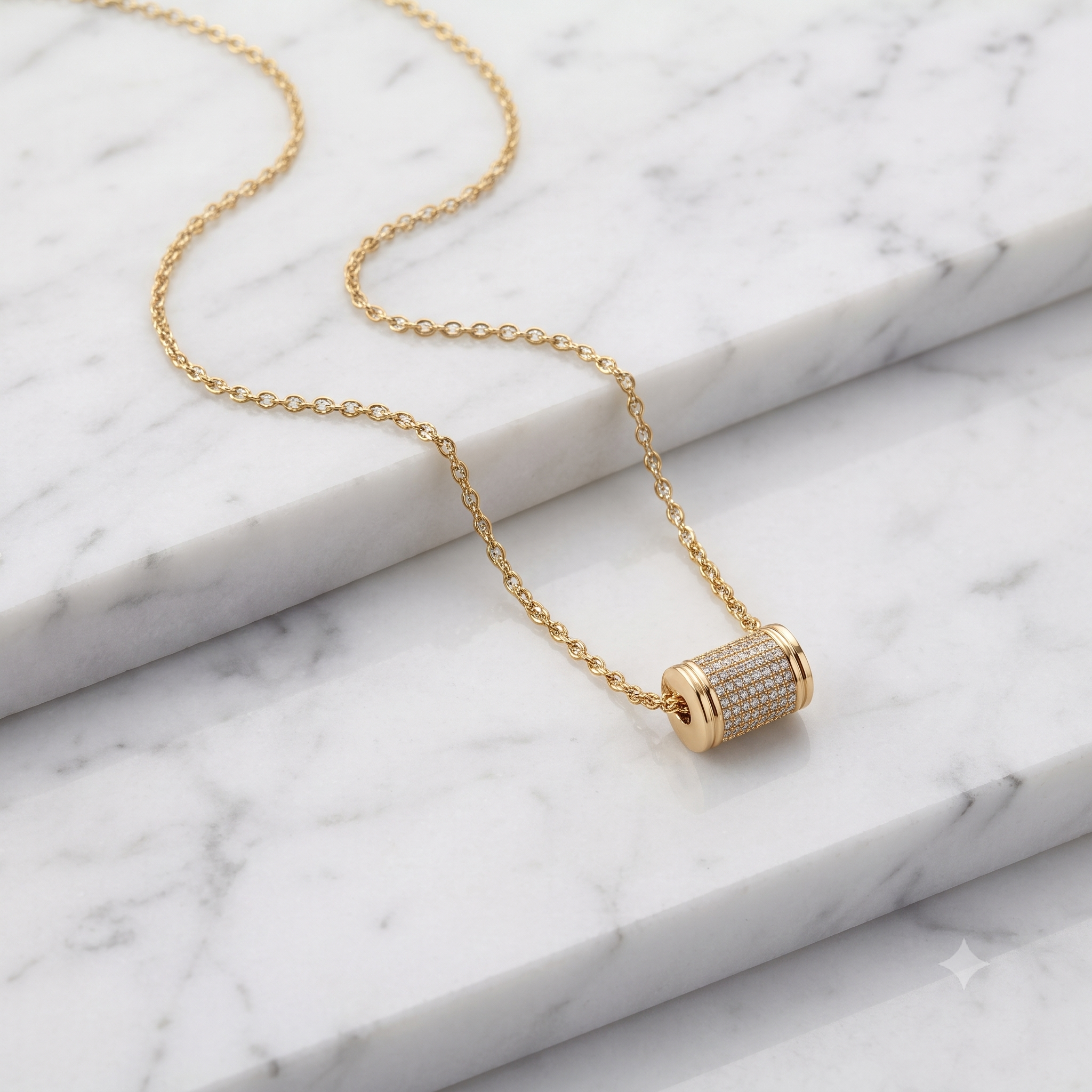 Gold Cylinder Pendant Necklace
