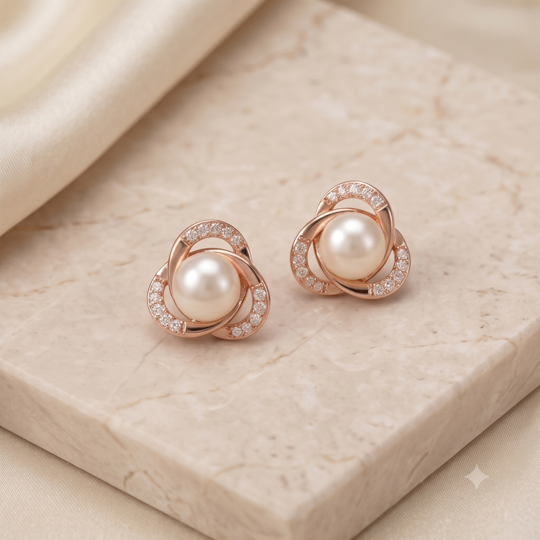 Rose Gold Pearl Knot Stud Earrings