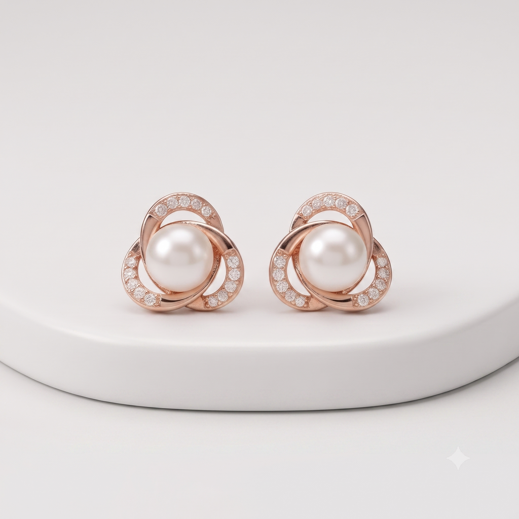 Rose Gold Pearl Knot Stud Earrings