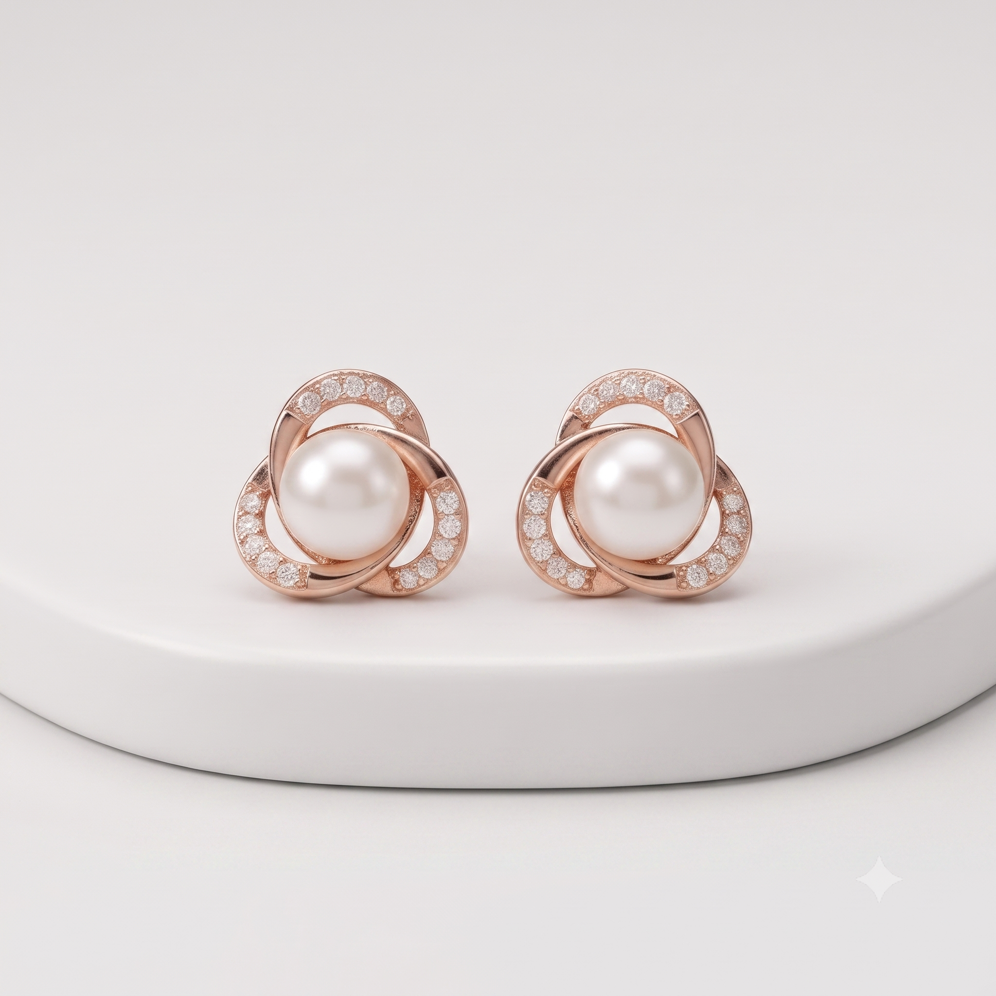 Rose Gold Pearl Knot Stud Earrings
