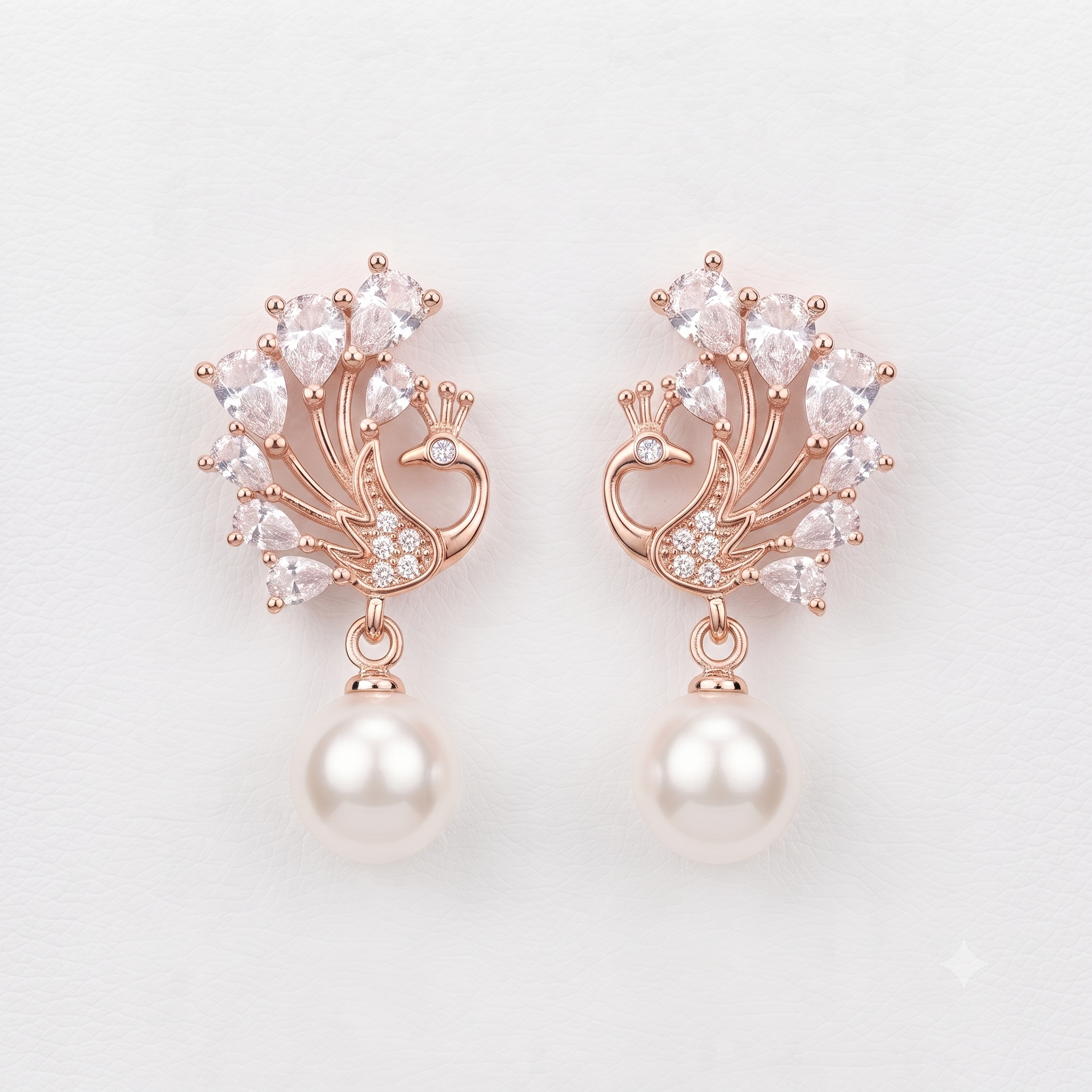Rose Gold Peacock Pearl Drop Earrings