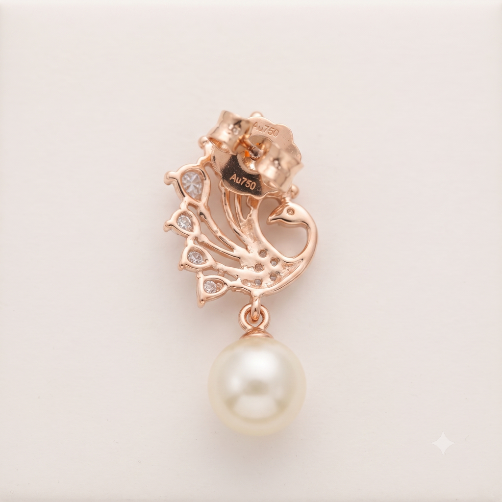 Rose Gold Peacock Pearl Drop Earrings