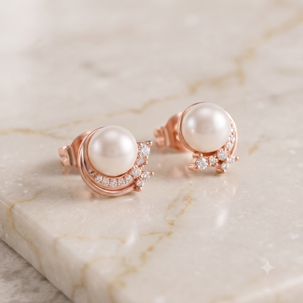 Rose Gold Pearl Stud Earring