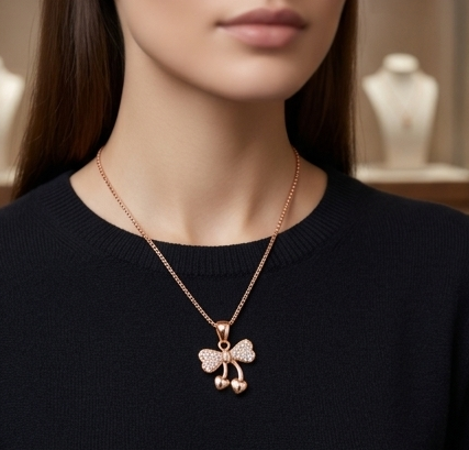 Rose Gold Bow & Heart Jewelry Set