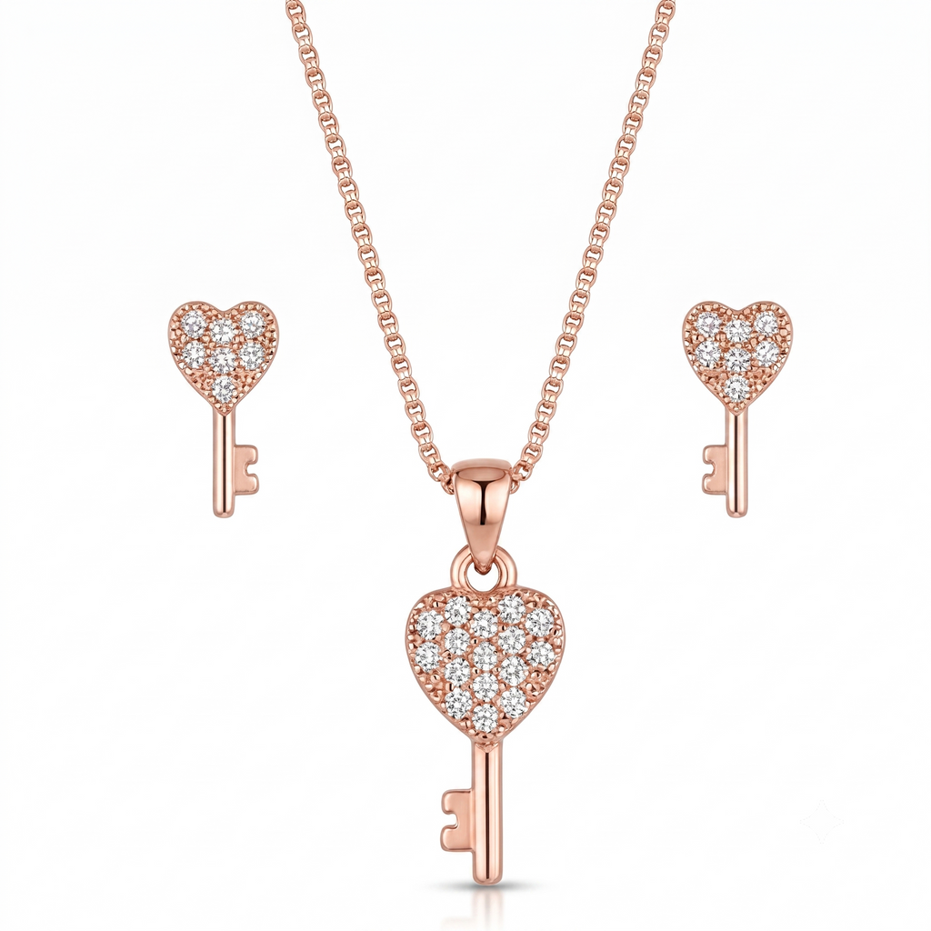 Rose Gold Heart Key Jewelry Set