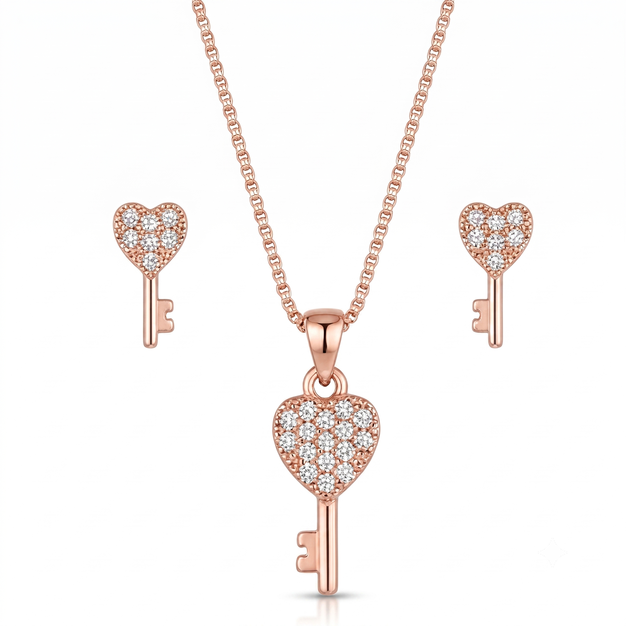 Rose Gold Heart Key Jewelry Set