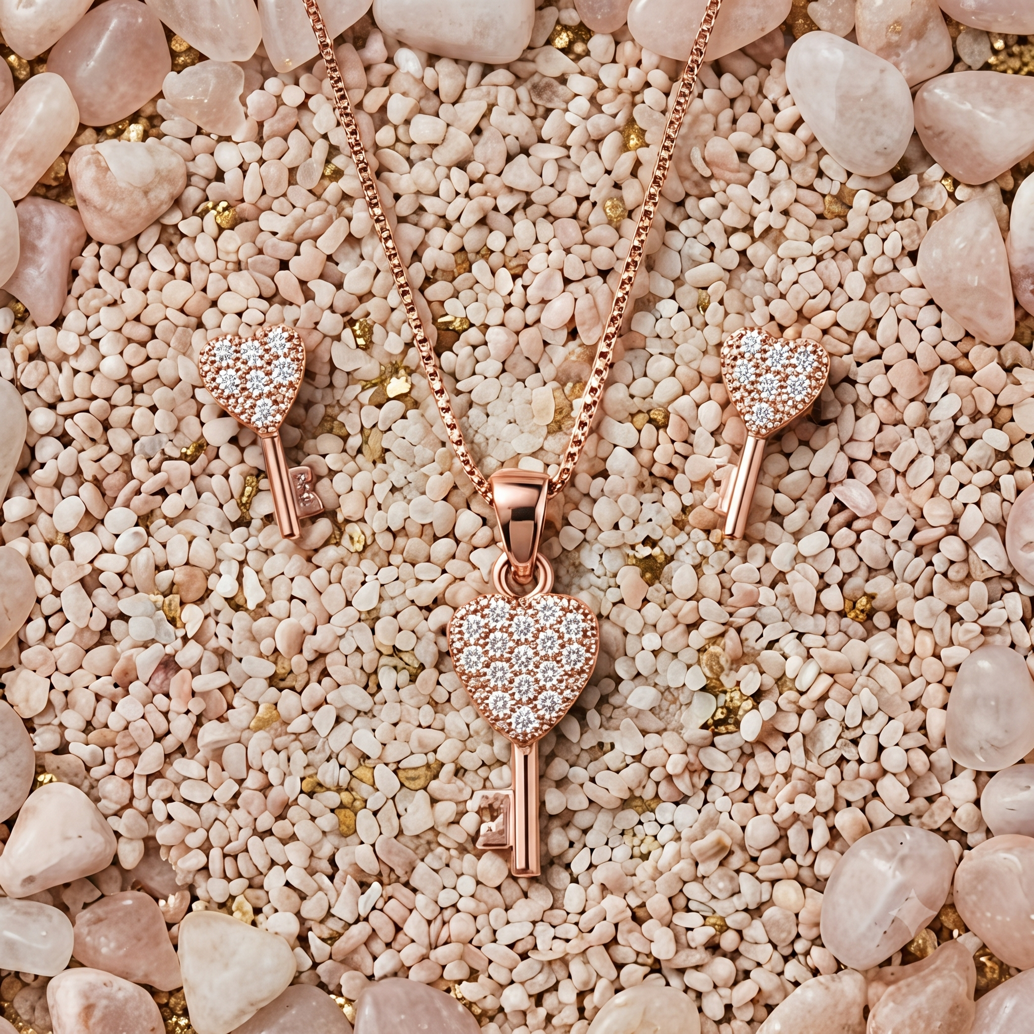 Rose Gold Heart Key Jewelry Set