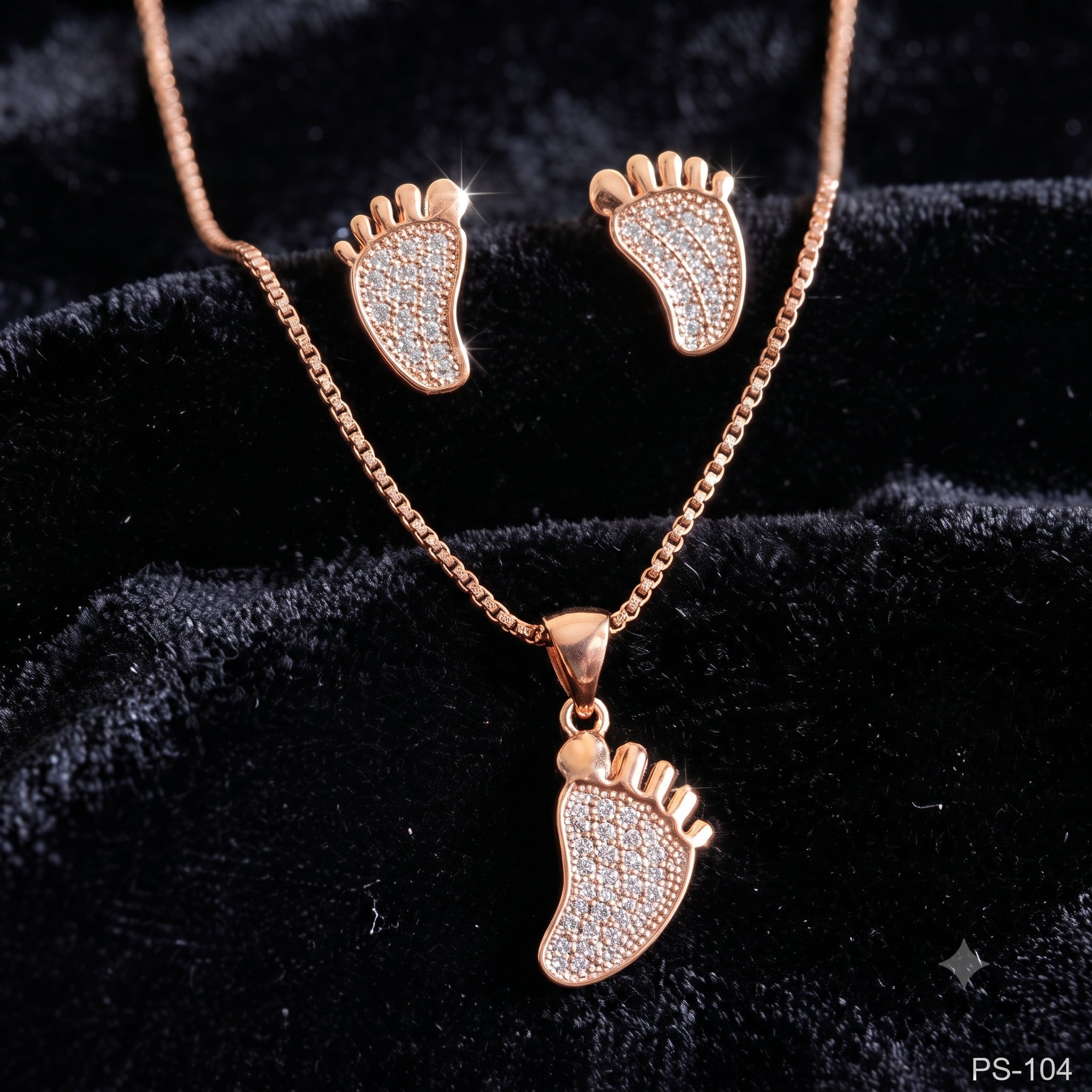 Rose Gold Baby Footprint Jewelry Set