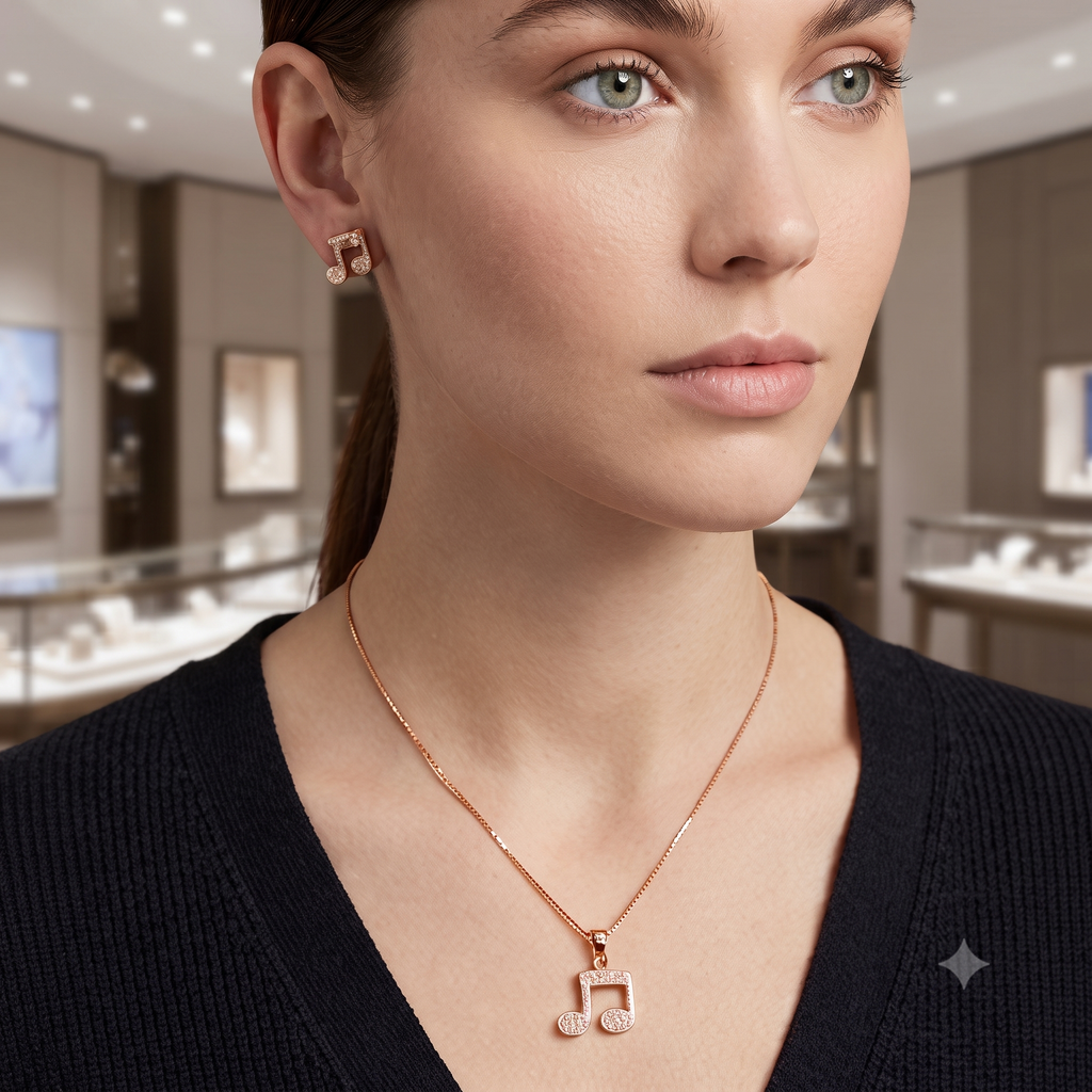 Rose Gold Musical Note Jewelry Set